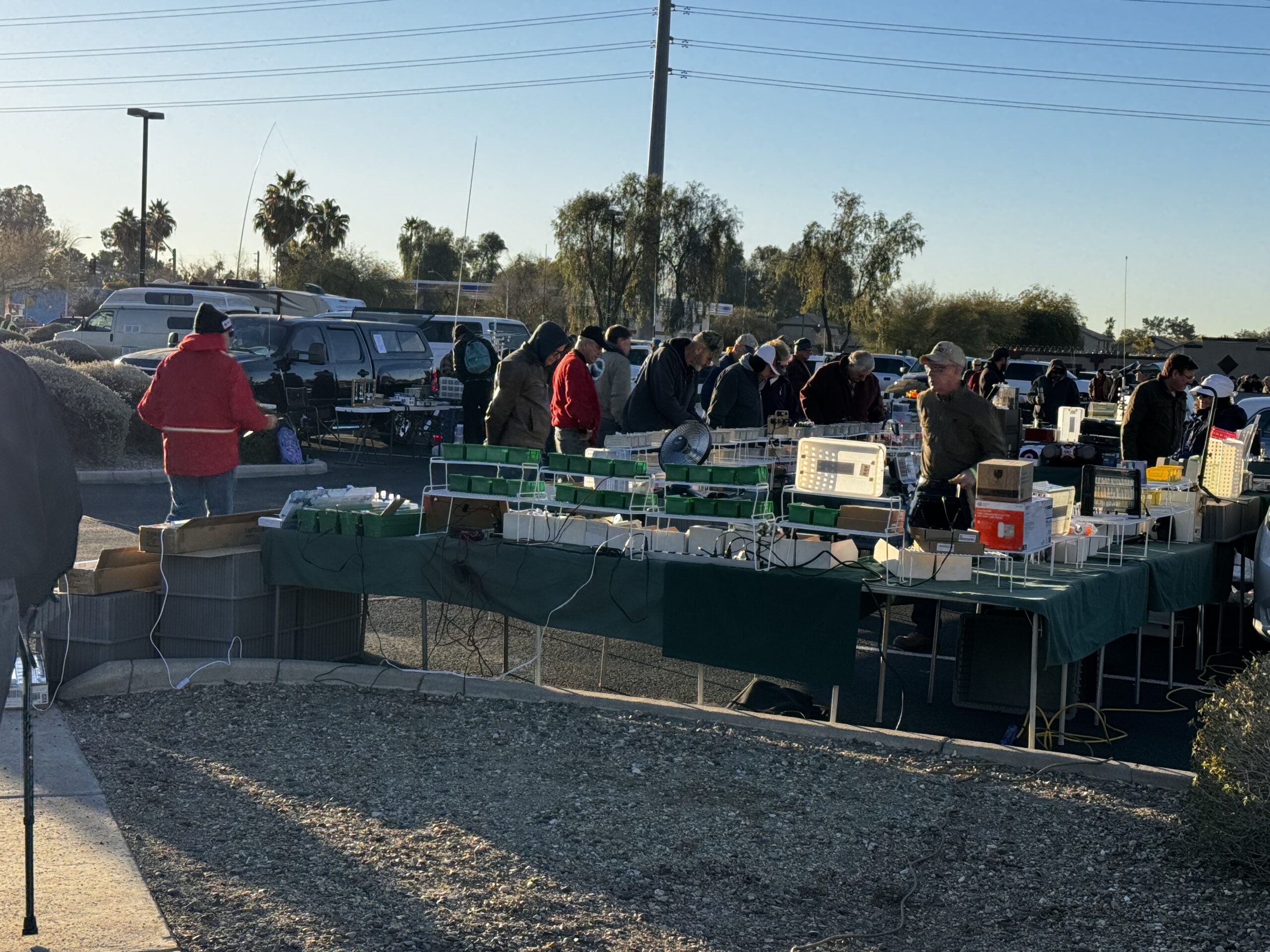 Tailgaters set up in the parking lot